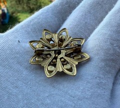 Vintage Flower Brooch with Clear Rhinestones, Gold Tone Floral Pin, Elegant Vint