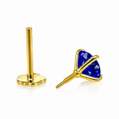 14K Yellow Gold Round CZ Birthstone Cartilage Barbell Earring With Screw Back