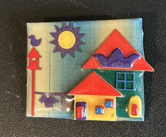 Vintage House Pin By Lucinda Teal Red Dog Houses Sun Pin Brooch