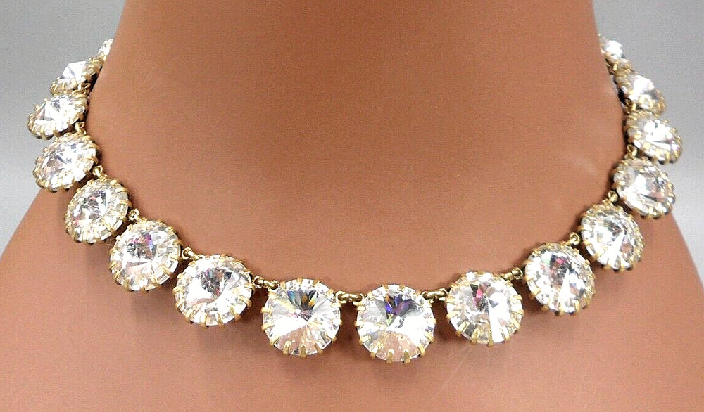 J Crew Anna Wintour Necklace Georgian Collet Riviere Rivoli Crystal Brulee Vtg
