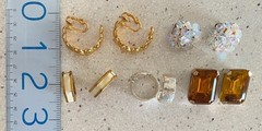 Lot of 5 Vintage Clip On Earrings Gold Silver Tone AB Beaded Enamel Hoop