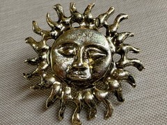 Vintage Brass Celestial Sun Face Post Earrings 31mm NOS Bright Gold 1 Pair Jewel