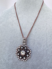 Vintage flower copper 90s 70s 80s pearl Modernist Necklace antique bronze boho