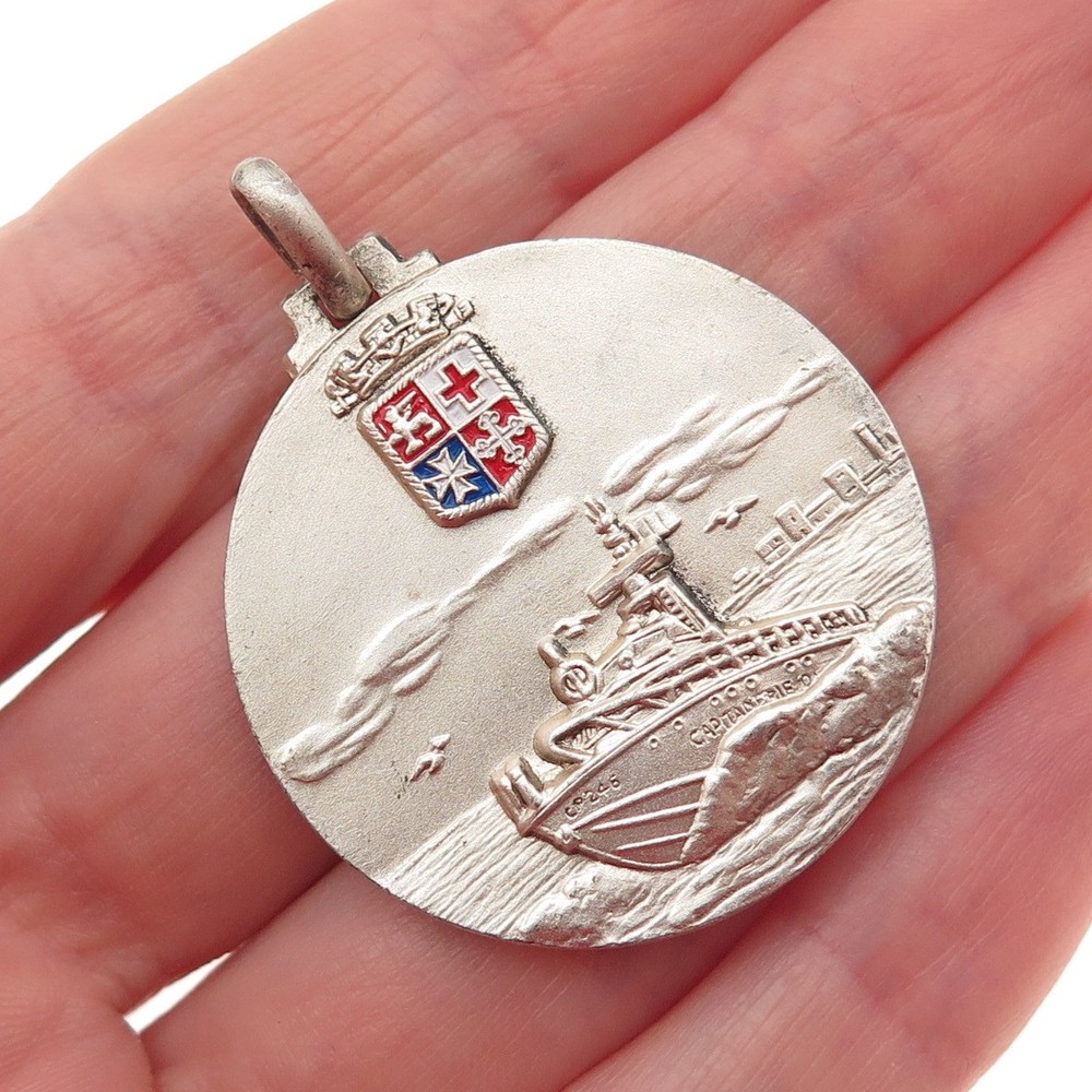 800 Silver Vintage Enamel General Inspectorate of the Port Authorities Pendant