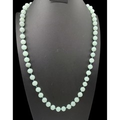 Vintage Les Bernard Signed Jade Bead Necklace Hand Knotted Barrel Clasp 34″