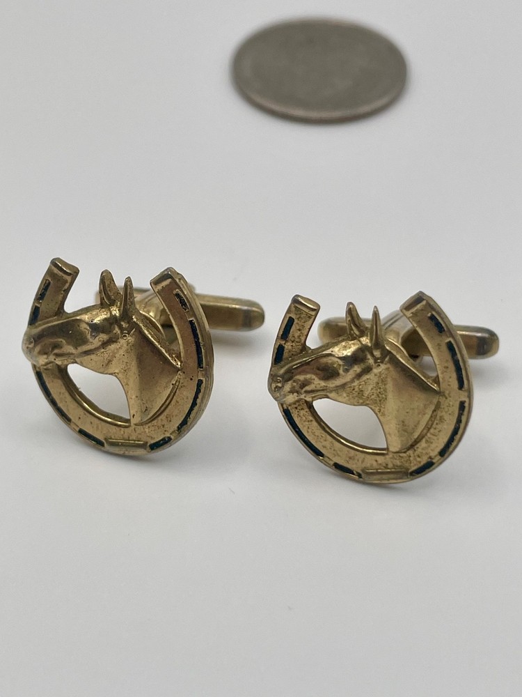 Vintage Hickok Gold Tone Horse Head Cufflinks Mid Century