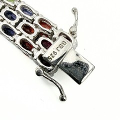 BBJ Sterling Silver 3 Row Multi Gemstone Garnet Amethyst Citrine Link Bracelet