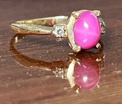 1960’s Pink Star Sapphire Ring 10K Gold Diamond Size 6.25 not blue Vintage