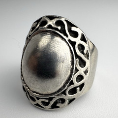 Vintage Sterling Silver 925 Oxidized Scroll Wide Oval Domed Signet Ring Size 5.5