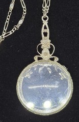Vtg Pastel Pink Blue Rhinestone Magnifying Glass Jewelry Loupe Pendant Necklace