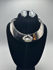 Vntg Kenneth Jane Lane crystal collar necklace With Earrings Clip On Rare#812