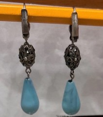 Turquoise Dangle Earrings Leverback Pierced Jewelry Vintage (?) See Description
