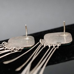 Consuelo Campos Southwestern Sterling Turquoise Inlay Fringe Earrings ’90 Dangle