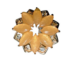 Vintage Early Plastic Earrings Rhinestone Floral Peach Tangerine Color Sparkle