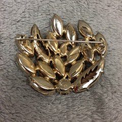 Vintage Continental Aurora Borealis Stone Brooch Leaf Spray Gold Tone