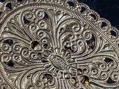 Vintage West Germany Filigree Hematite Cabochon Necklace Pendant