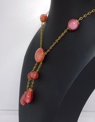 Vintage Pink Art Glass Bead & Dangles Lingerie Necklace ~ 16″