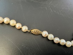 Vintage Freshwater Pearl NECKLACE 14K Yellow GOLD Clasp 18 in 5.93- 6.2 mm