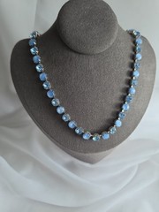 1960s Blue Moonstone Glass Rhinestone Choker Necklace 16″ Silvertone