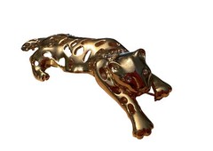 Lady Remington Gold Tone Panther Tiger Cat Large Goldtone Rhinestone Pin Brooch