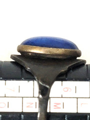 Vintage Blue Cabochon Plastic Glass Ring Dome Thin Metal Band 6.5