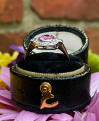 Art Deco Style Oval Ruby Lab Created Diamond 14K White Gold FN Engagement Ring