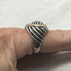 Vintage Two-tone SIlver / Gold Big Heart Ribbed Black Enamel Ring Varied sizes