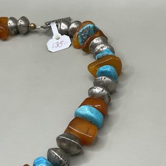 Necklace Sterling Silver Turquoise Baltic Amber Beaded Chunky