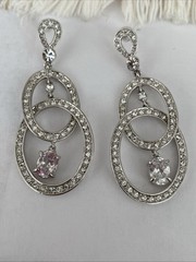 Vintage Nolan Miller Glamour Rhinestone Dangle Pierced Earrings 2 1/4”