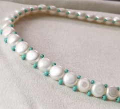 Ross Simons 925 SS pearl & Turquoise Necklace Coastal Classic Old Money