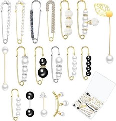 17 Pieces Pearl Brooch Pins Sweater Shawl Clips Faux Pearl Rhinestones Collar Sa