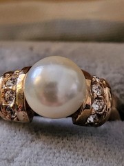 Vintage Goldtone Faux Pearl with Rhinestone Accents