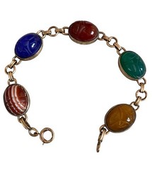VTG Symmetalic Sterling 1/20th 14K Gold Scarab Gemstone Bracelet 6.75in