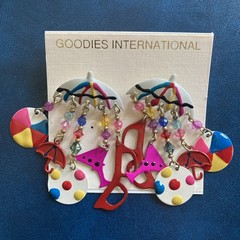 Vintage Summer Beach Party Dangle Earrings sun glasses Drink Beach Ball Umbrella