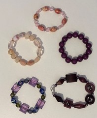 6 Piece Lot of Colorful Pink Purple Tone Bracelets Plastic Stone Glass Variety