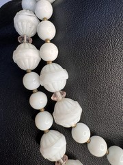 Miriam Haskell Vintage Signed Milk Glass Bead Necklace Any Multi Color Crystals