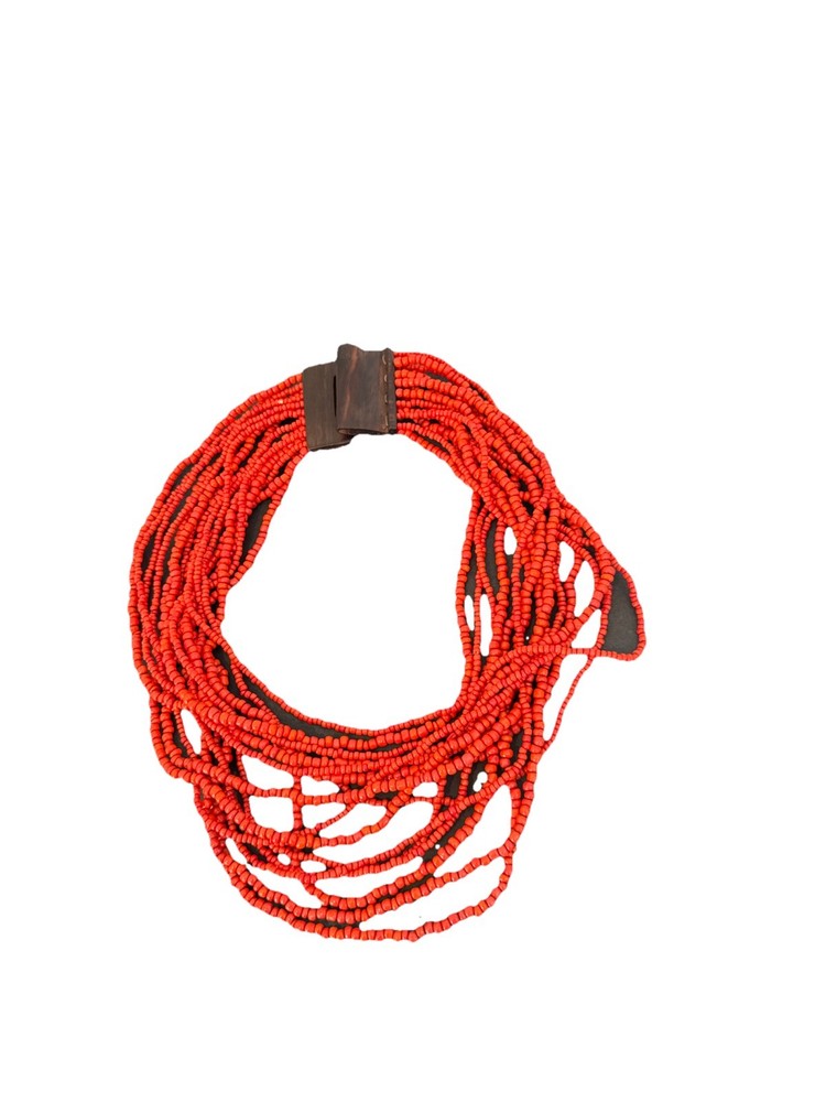 Woman’s Multi Strand Red Seed Beads Statement Necklace 8/16 Strands 20” Long