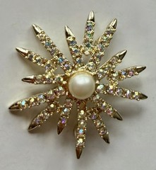Vintage EMMONS Signed 1950 – 1960 Rhinestone Brooch & Earrings Star Burst Set