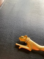 Vtg. Jackie Collins SET Panther Brooch & Clip On Earrings Clear & Green Eyes