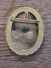 vintage unbranded abalone shell angel cameo brooc pendant gold-tone rope border