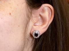 1Ct Basaltic Sapphire and 1.50Ct Diamond 18k White Gold Cluster Earrings