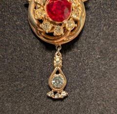 Vintage Deco Rhinestone Ruby Red Crystal Brooch/Necklace Barclay ? Unsigned Pin