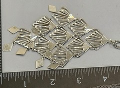Vintage Large Pendant Necklace Fan Scallop Diamond Shape Silver Tone Chain 18″