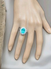 Vintage 18K White Gold Engagement Ring 4.02ct. Neon Blue Tourmaline Oval Shape