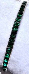 Antique Art Deco GREEN Channel-Set Rhinestone Sterling Silver Bangle Bracelet