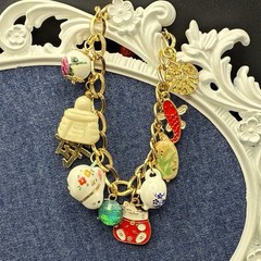 Vintage Custom Charm Bracelet + Vtg Charms: Faux Opal, Fish, Lucky Cat, MORE