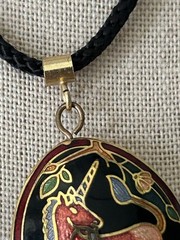 Vintage Double-Sided Cloisonné Enamel Unicorn Pendant Necklace