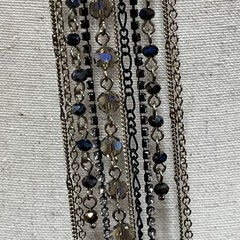 Art Deco 6-Strand Lariat Smoky Quartz Faceted Crystal Necklace w/AB; Dramatic!