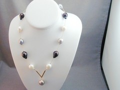 Vintage 14-18mm Gray Black White Baroque Pearl V Necklace 14k 17.75” Tahitian