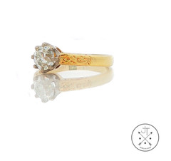 Antique 18k Yellow Gold Solitaire Ring with .80 ct Old Mine Cut Natural Diamond